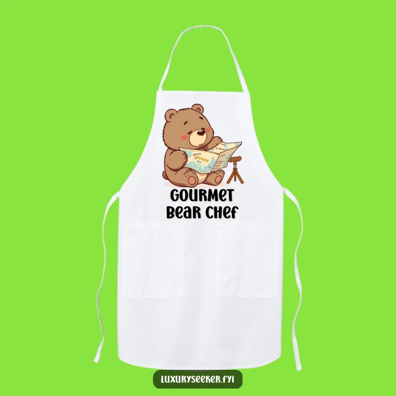 Funny Determined Bear Map Apron: Luxury Kitchen Explorer's Gift