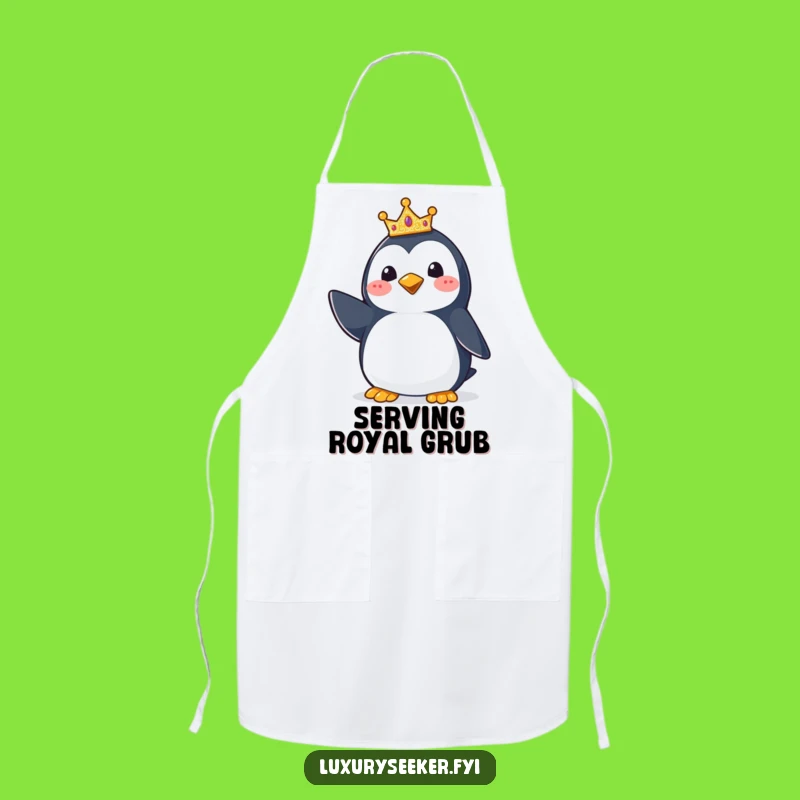 Funny Penguin Crown Apron: Cook with Royalty in this Hilarious Chef's Wear