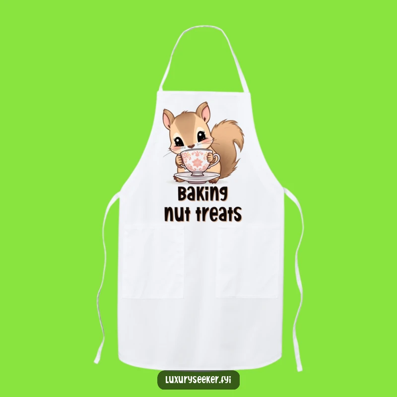 Funny Squirrel Apron: Curious Critter with Tiny Teacup, Chef's Wear for a Whimsical Kitchen Gift