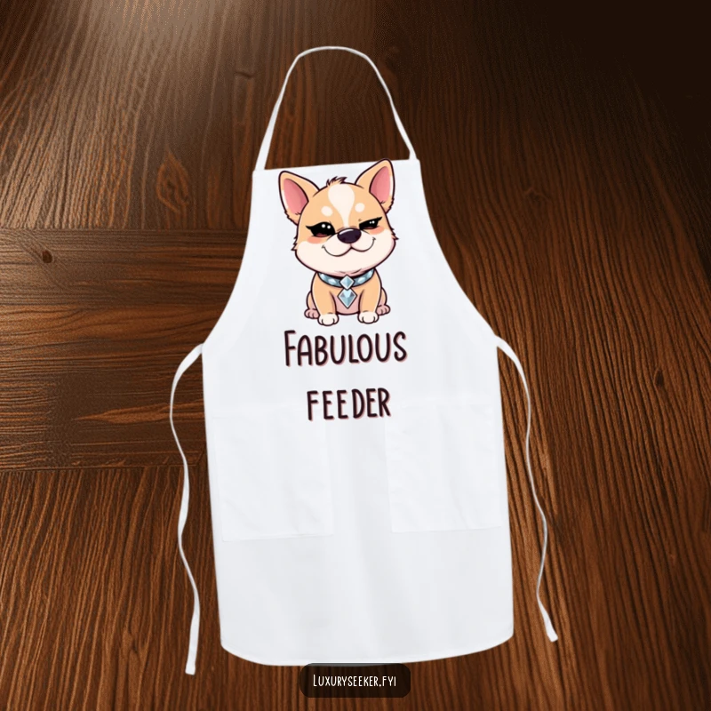Funny Apron: Giggling dog with a diamond collar winks slyly, a humorous and stylish kitchen accessory for passionate cooks.