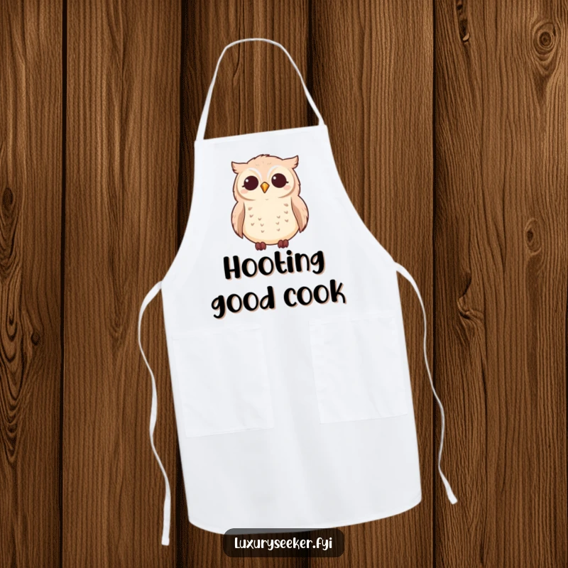 Funny owl stargazing on a kitchen apron, looking wise and ready to cook, a funny gift.