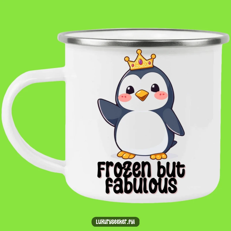 Funny Penguin Crown Camping Mug: Durable & Comical Companion for Regal Adventures