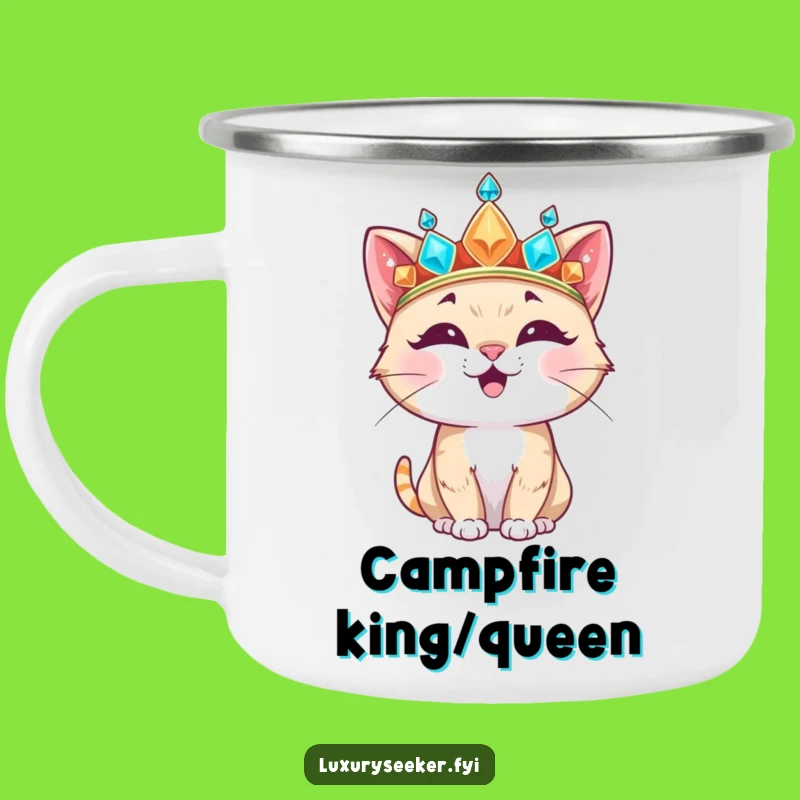 Funny Cat Crown Camping Mug: Regal Outdoor Humor for Adventures!