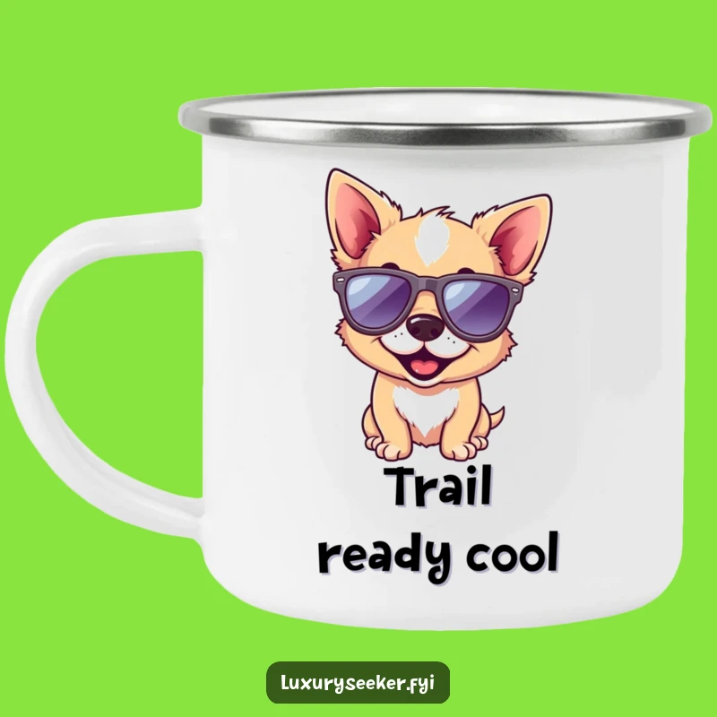 Funny Dog Camping Mug: Playful Pup in Designer Sunglasses, Rugged Humor for Outdoor Adventures Gift