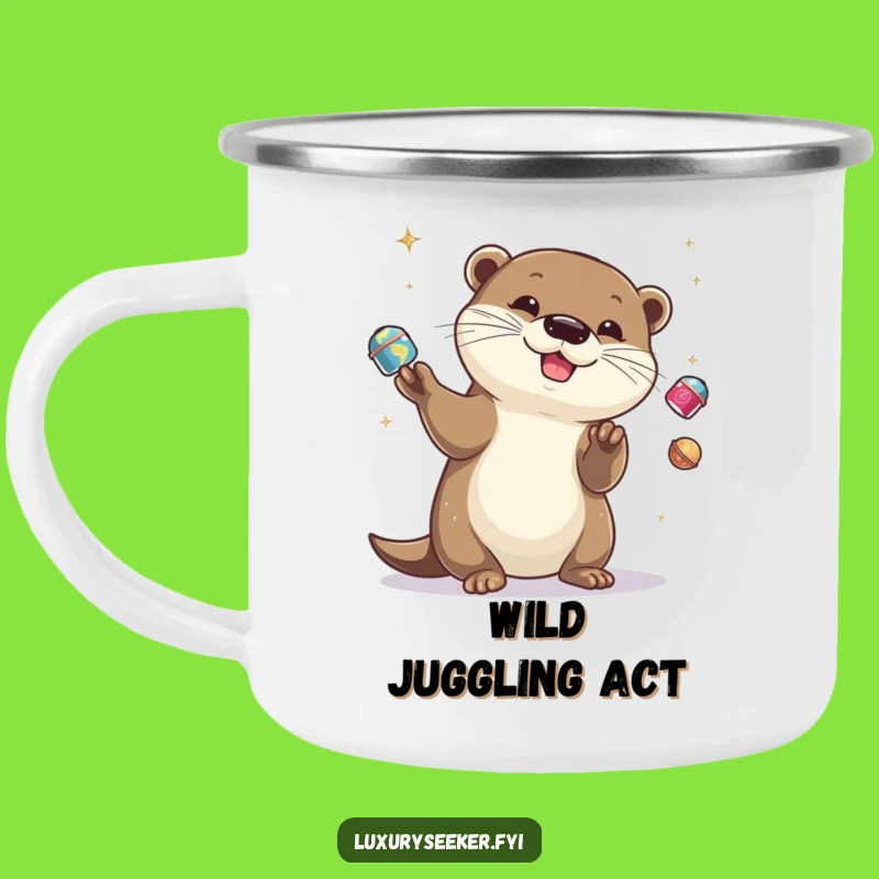 Funny Otter Juggling Enamel Mug - Rugged Fun for Outdoor Adventures Gift