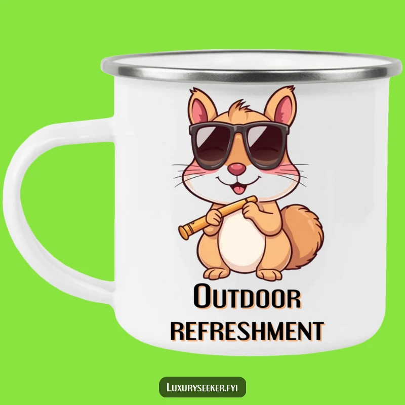 Funny Squirrel Sunglasses Flute Camping Mug: Adventure Fuel with a Cool Vibe