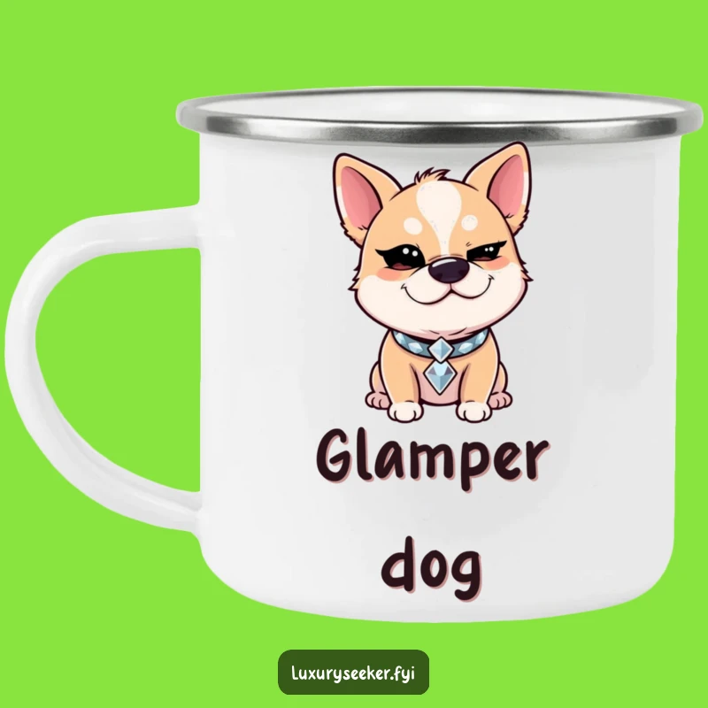 Funny Winking Dog Camping Mug: Diamond Collar Cup, Hilarious Funny Gift