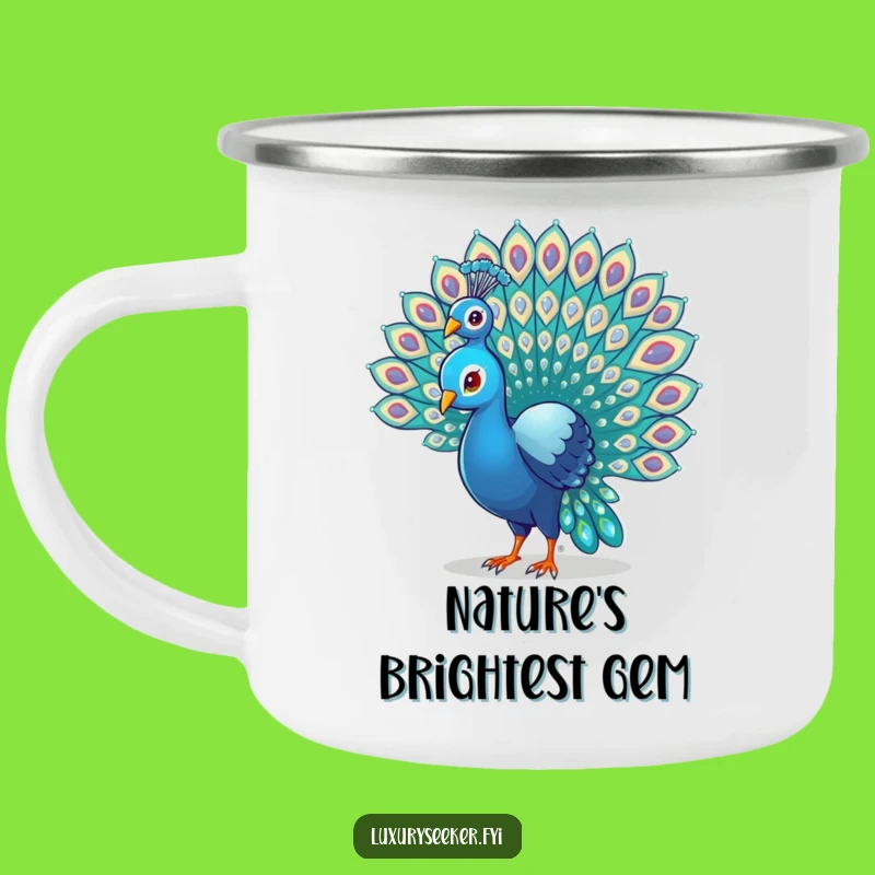 Funny Peacock Gem Tail Camping Mug - Adventure with Sparkle & Humor!