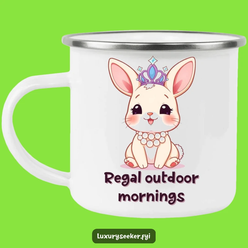 Funny Bunny Tiara Camping Mug: Durable Royal Fun, Outdoor Humorous Gift!