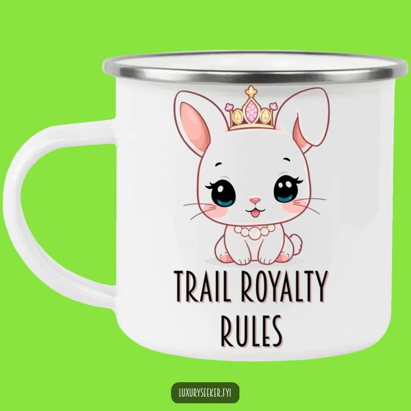 Funny Bunny Tiara Camping Mug: Adventure Fuel with Royal Cuteness!