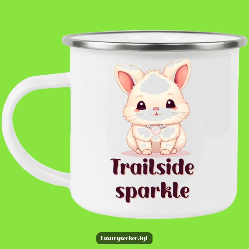 Funny Bunny Pearl Necklace Enamel Mug - Rustic Chic Camping Gift