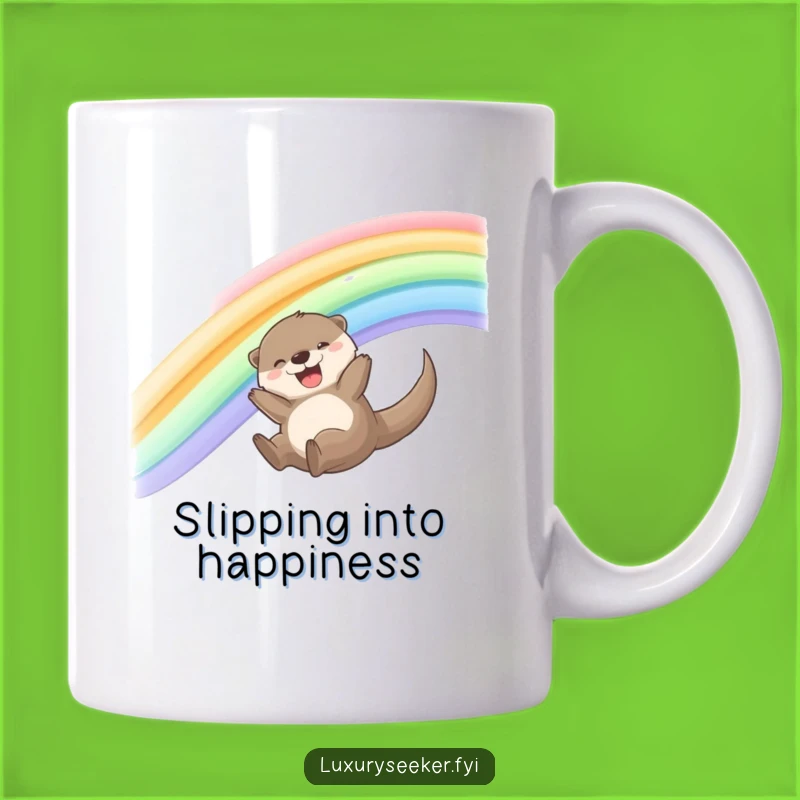 Funny Joyful Otter Rainbow Mug - Slide into Fun with This Whimsical Gift!