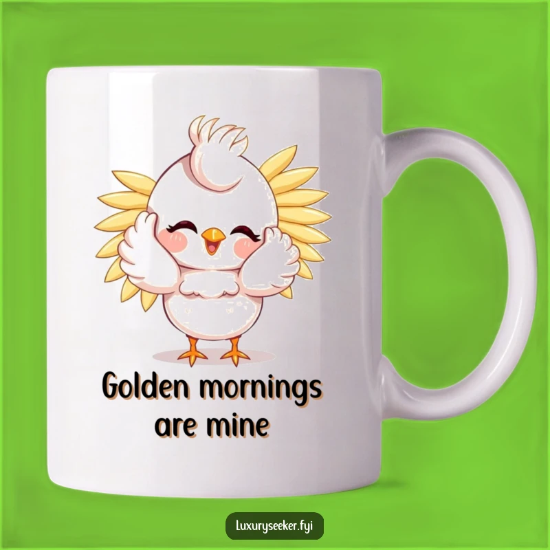 Funny Bird Mug: Gleaming Golden Feathers & Hilarious Morning Happiness Gift