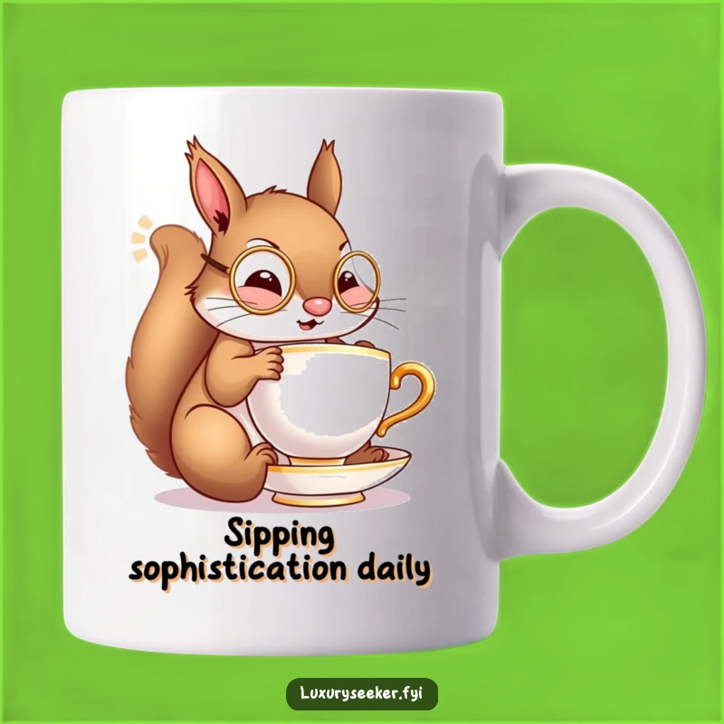 Funny Squirrel Tea Time Mug: Monocle Elegance, Perfect Humorous Gift!
