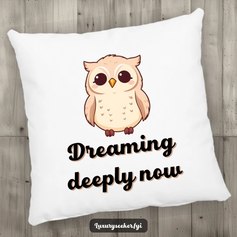Funny owl looking at stars on a soft pillow, adding celestial decor, a funny gift.