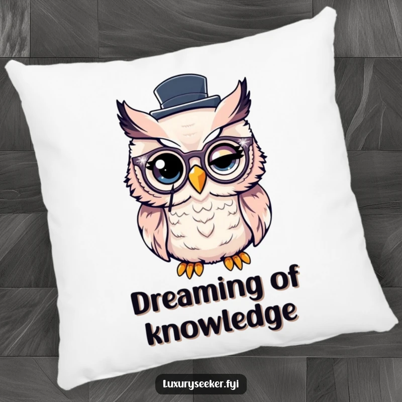 Funny Pillow: A plush cushion featuring a winking owl with a monocle and top hat, for whimsical decor.