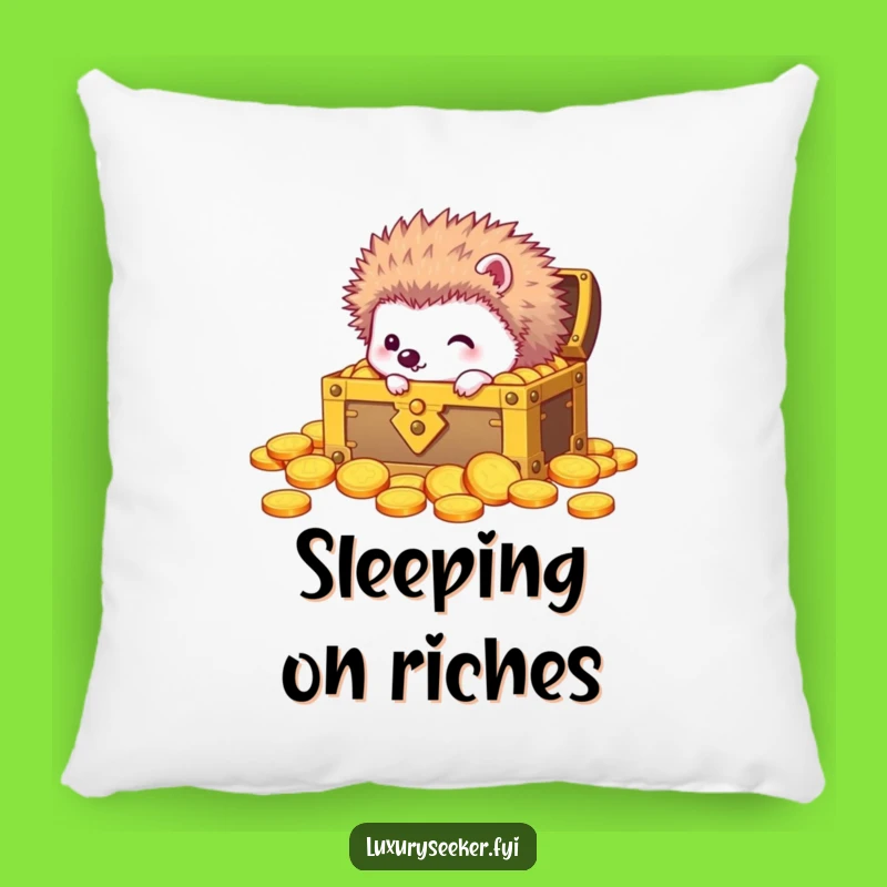 Funny Curious Hedgehog Treasure Pillow: Cozy Golden Cushion Gift