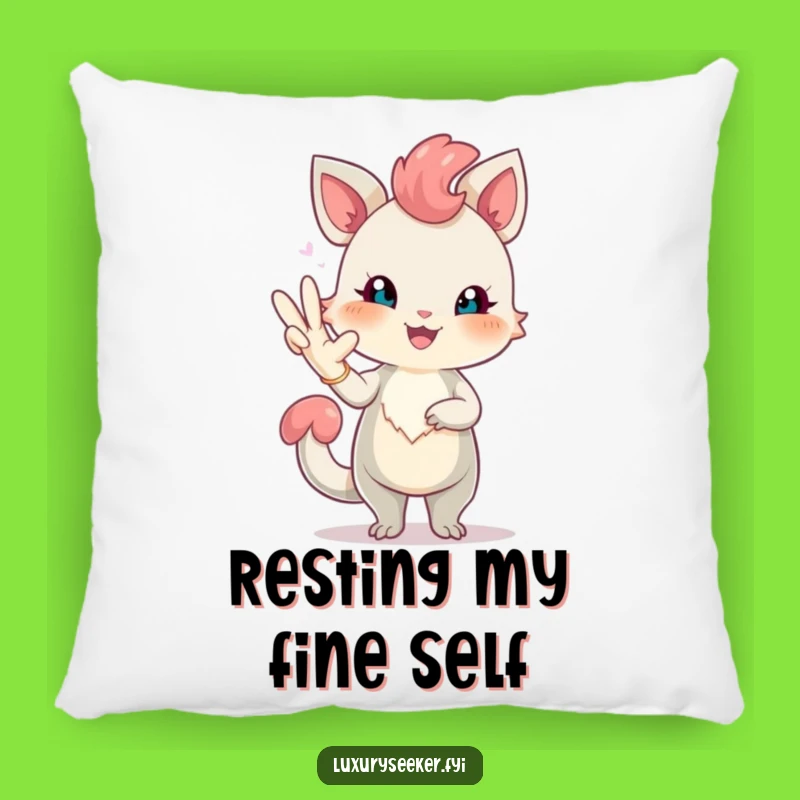Funny Elegant Creature Pillow: Cozy Blush & Glove Cushion, Charming Humorous Accent