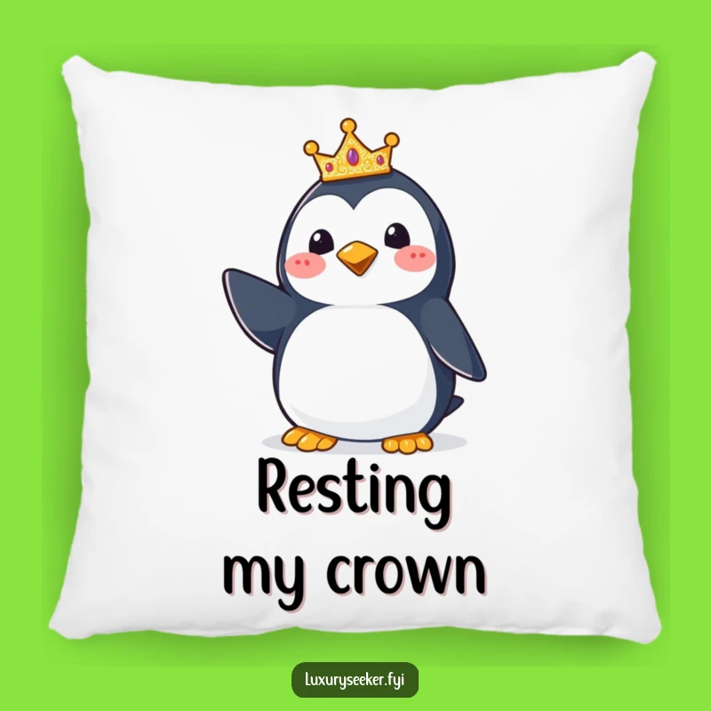 Funny Penguin Crown Pillow: Soft & Comical Comfort for Regal Relaxation