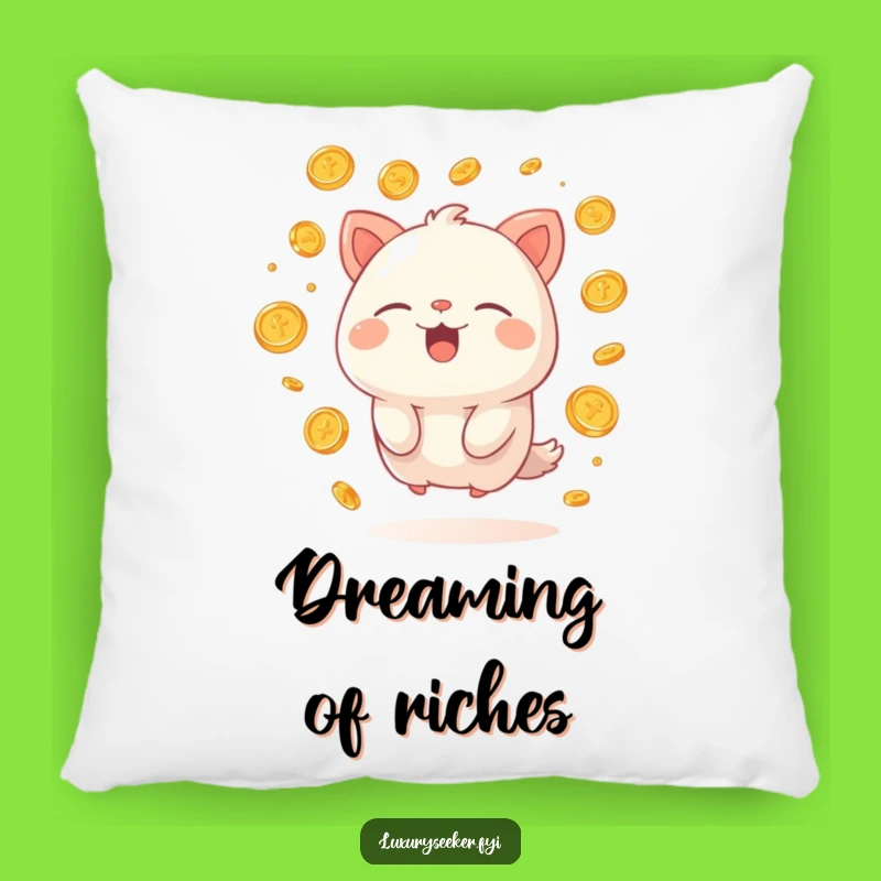 Funny Rich Creature Pillow: Cozy Sigh & Gold Coins, Charming Humorous Accent