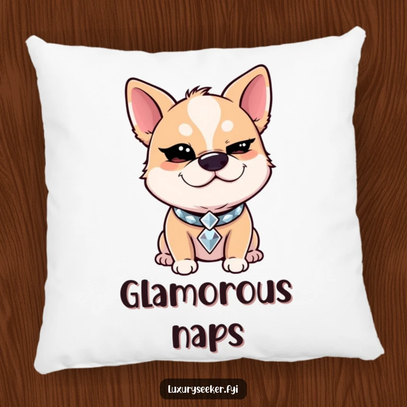 Funny Pillow: A giggling dog adorned with a diamond collar winks slyly, a soft and humorous accent for any cozy space.