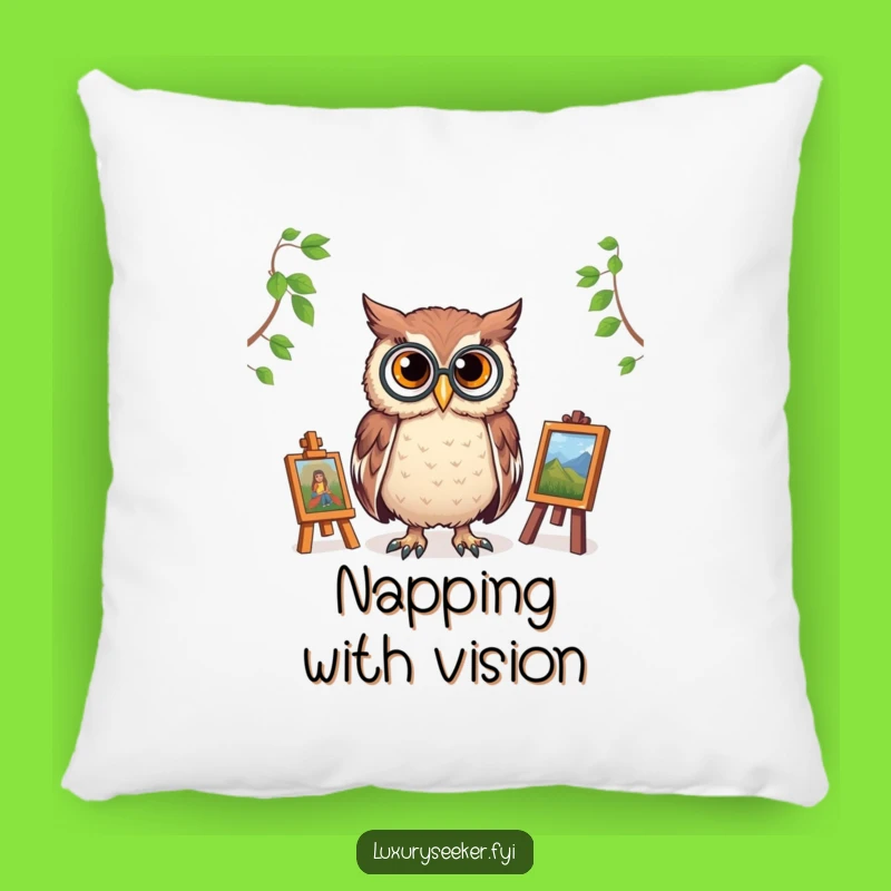 Funny Owl Pillow: Monocled Critic Adds Cozy Art Appreciation & Humor