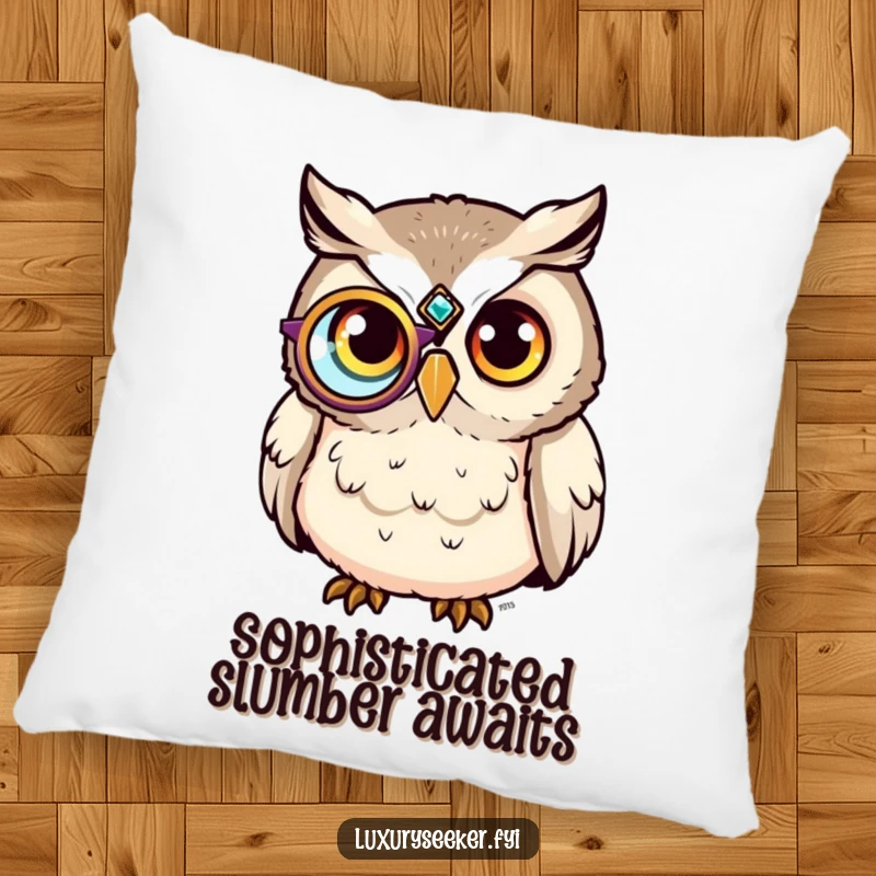 Funny Pillow: A soft pillow showing a sophisticated owl with a jeweled monocle, bringing humorous wisdom and comfort.