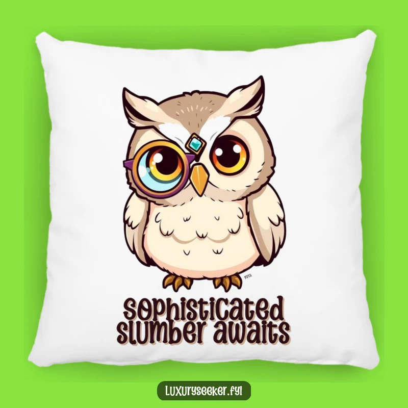 Funny Sophisticated Owl Monocle Pillow - Comedic Comfort for Wise Souls!