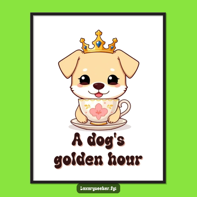 Funny Royal Dog Teacup Digital Art Print, Canine Elegance Decor, A Regal Funny Gift