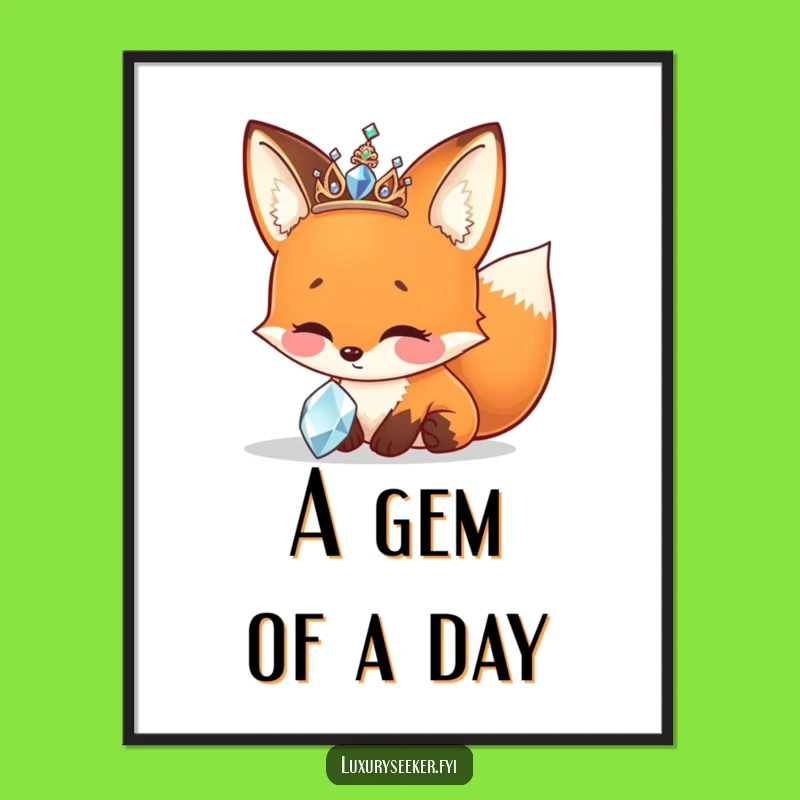 Funny Fox Tiara Digital Art Print - Sparkly Jewel Wonder, Instant Funny Gift