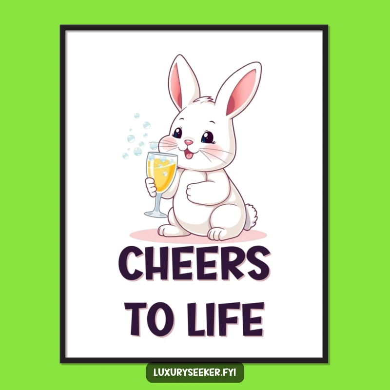 Funny Bunny Champagne Digital Art Print: Hilarious Wall Decor for Parties