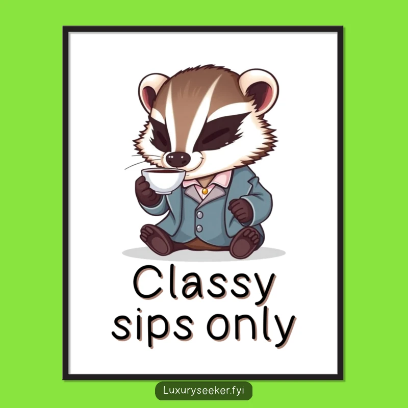 Funny Badger Digital Art: Silk Jacket Elegance, Instant Download for Humorous Decor