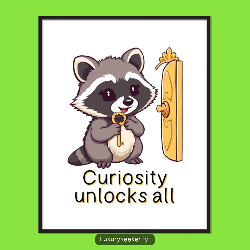 Funny Raccoon Key Digital Art - Instant Tiny Door Download