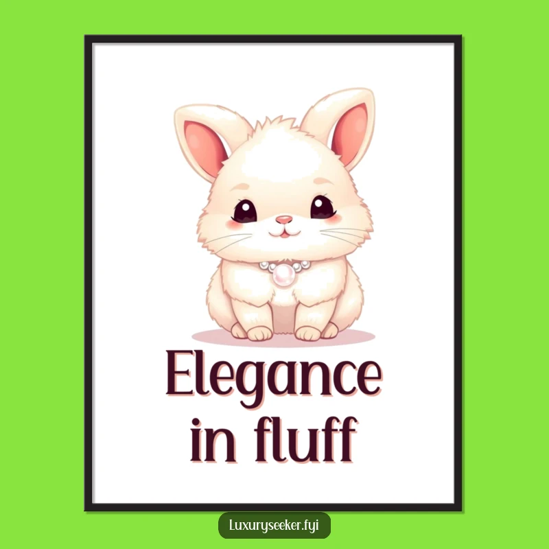 Funny Bunny Pearl Necklace Digital Art - Elegant Wall Decor Print Gift