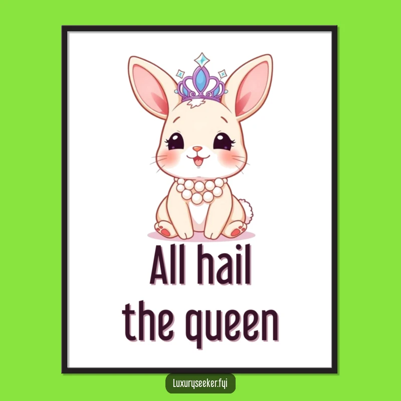 Funny Bunny Tiara Digital Art: Pearl Glam Print, Whimsical Humorous Wall Decor!
