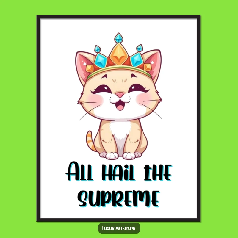 Funny Cat Crown Digital Art: Regal Feline Print for Instant Joy!