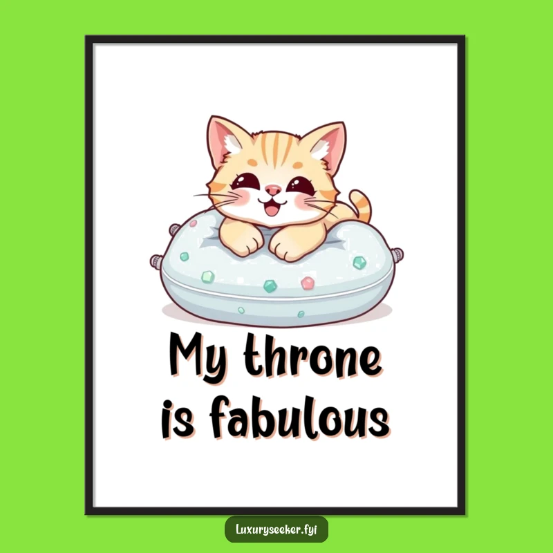 Funny Cat Gemstone Pillow Digital Art Print, Feline Opulence Decor, A Stunning Funny Gift