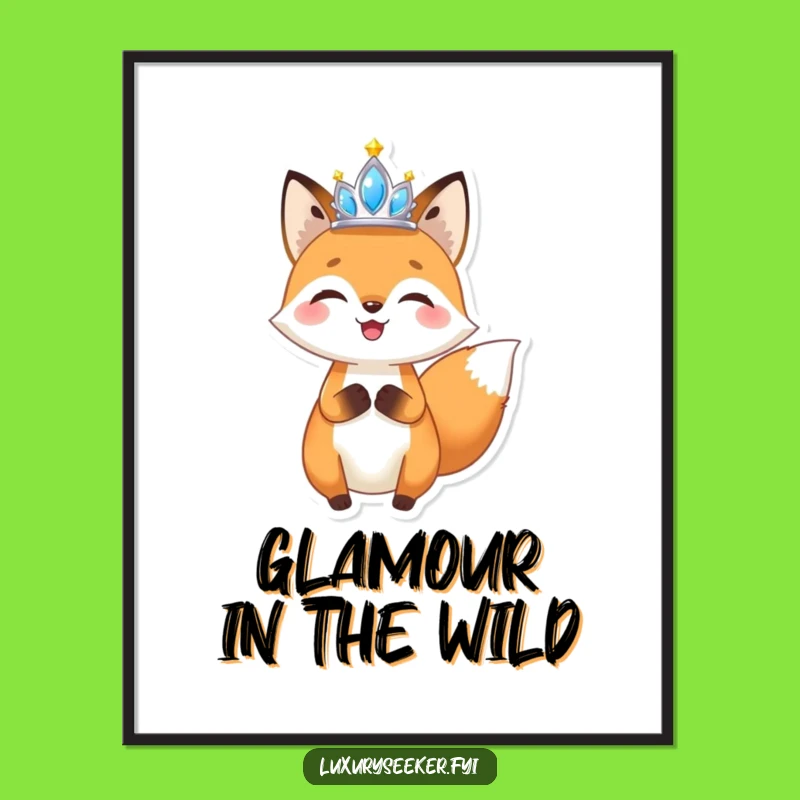 Funny Fox Tiara Digital Art: Sparkling Art for Instant Joyful Decor