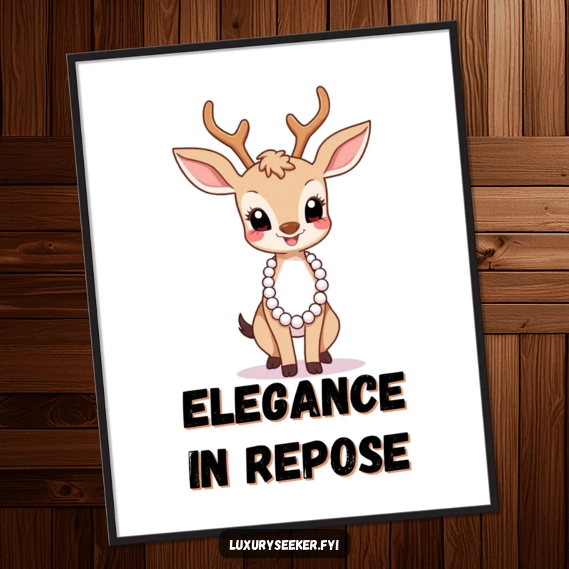 Funny Digital Art Print: A graceful deer wearing a pearl necklace humorously embodies elegance and charm.