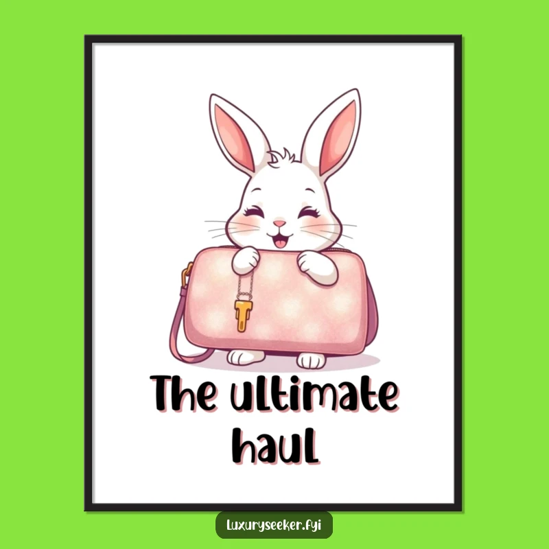 Funny Rabbit Handbag Digital Art Print - Fashion Delight, Instant Funny Gift