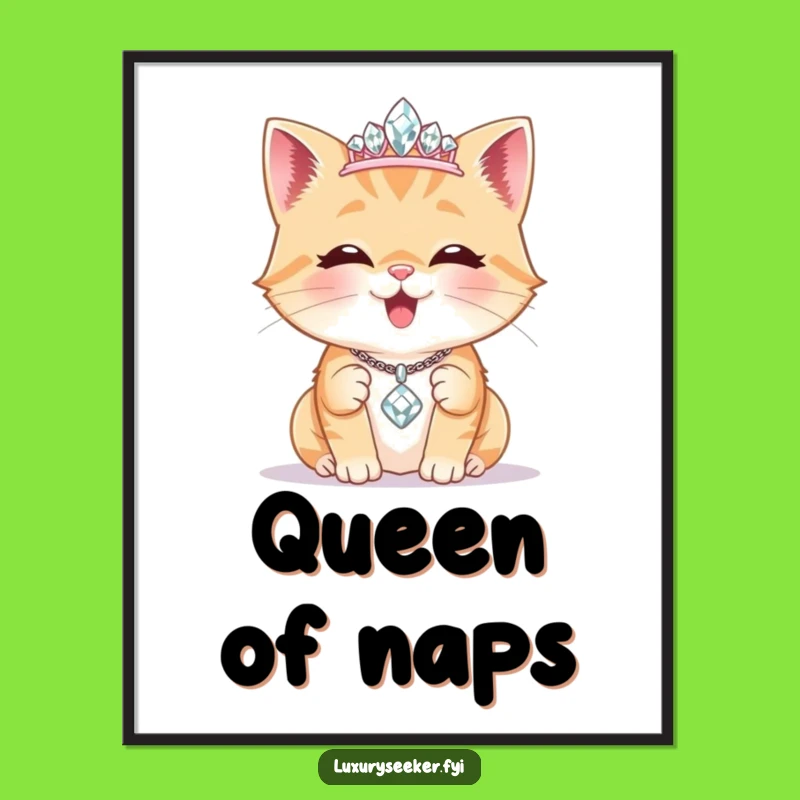 Funny Royal Cat Tiara Digital Art: Feline Sparkle Print for Instant Glamorous Decor