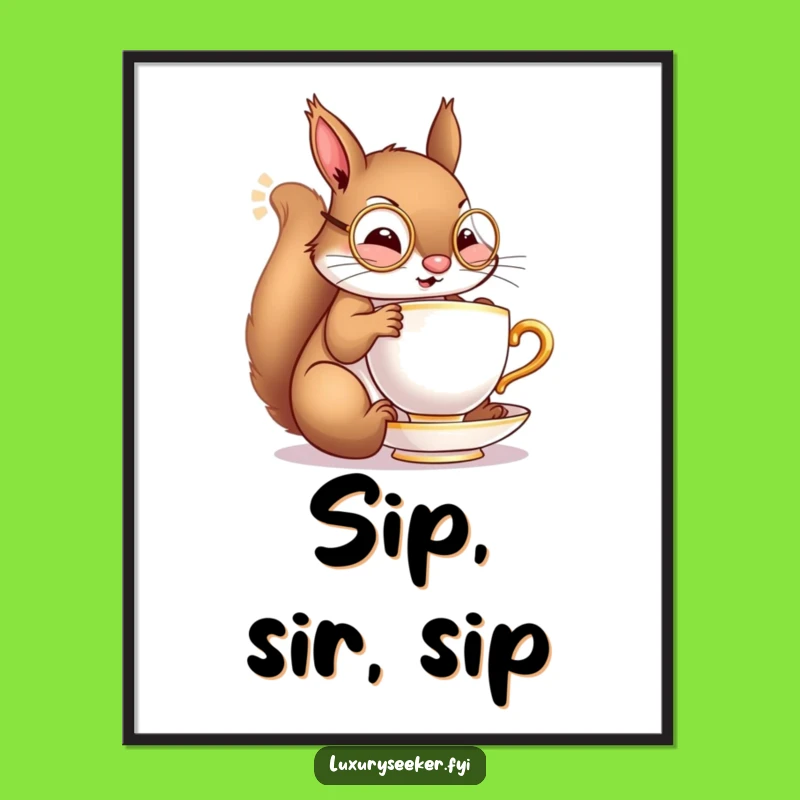 Funny Squirrel Tea Time Digital Art: Dapper Print, Sophisticated Humorous Wall Decor!