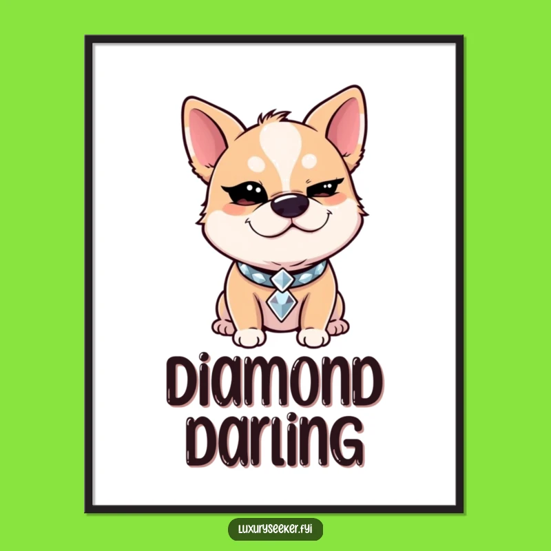 Funny Winking Dog Art Print: Diamond Collar Decor, Ultimate Funny Gift