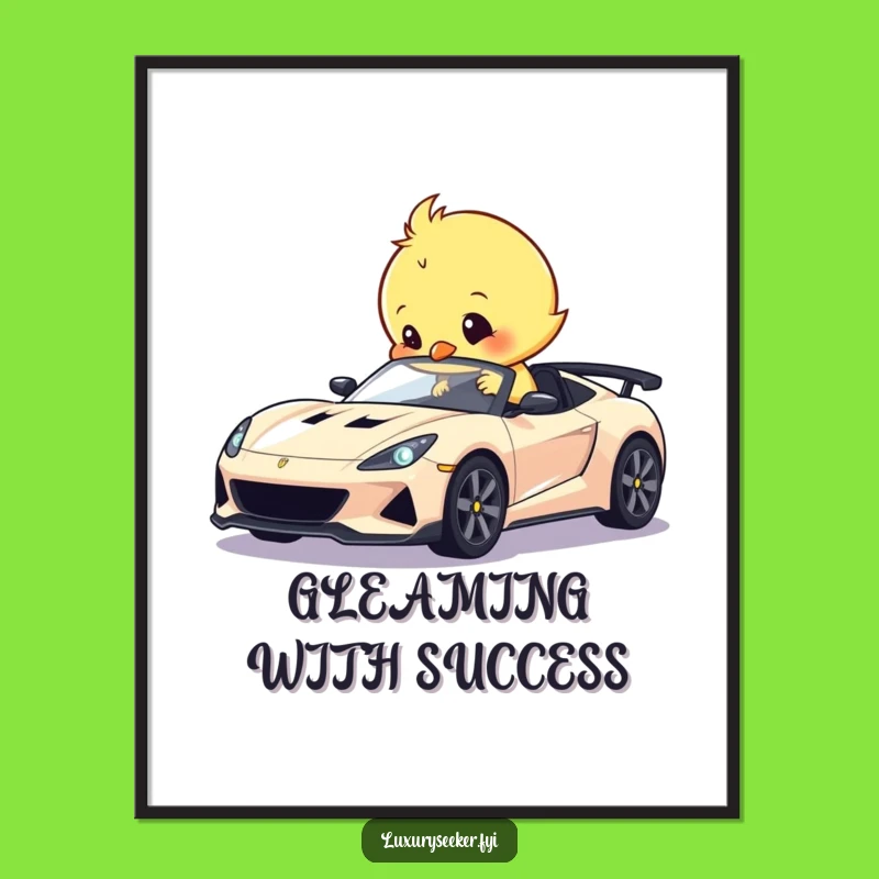 Funny Chick Polishing Sports Car Digital Art: Charming Wall Decor for Auto Fans