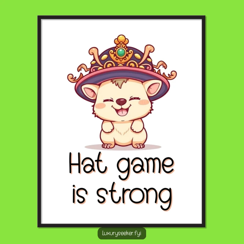 Funny Hat Art Print: Playful Creature Mischief, Unique Funny Gift