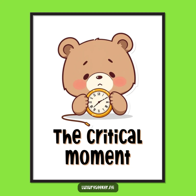 Instant Funny Bear Digital Print: Pocket Watch Art, Immediate Funny Gift Download