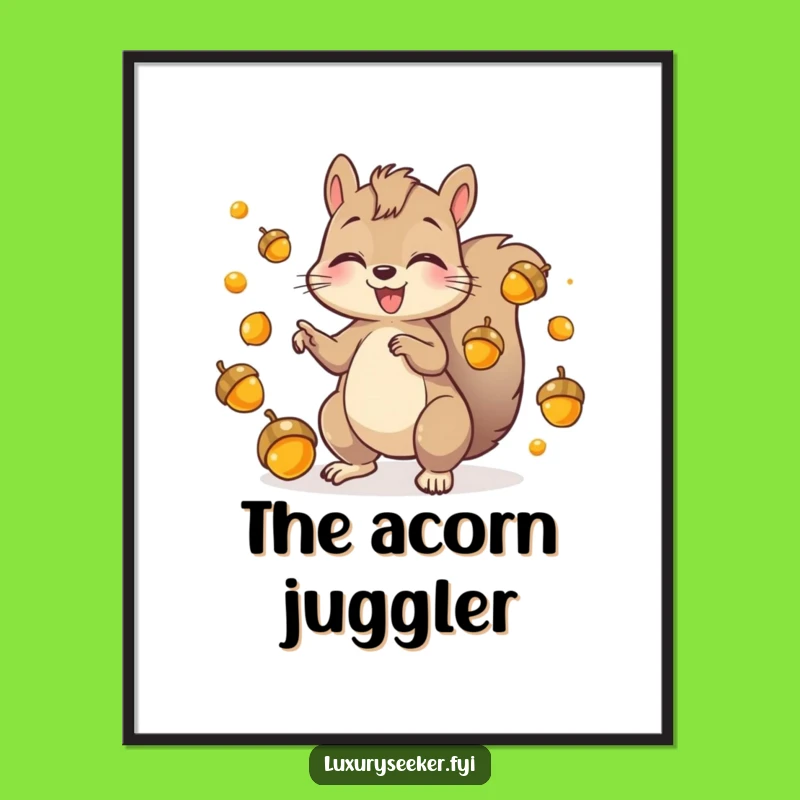 Funny Squirrel Juggler Digital Art: Playful Acorn Print for Instant Fun!