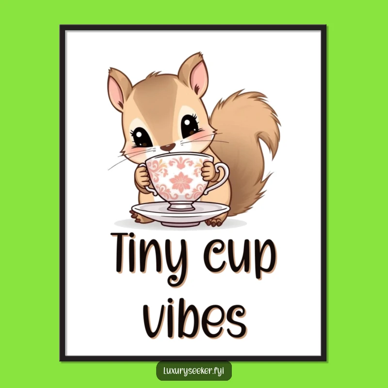 Funny Squirrel Digital Art Print: Curious Critter with Tiny Teacup, Instant Whimsical Download Gift