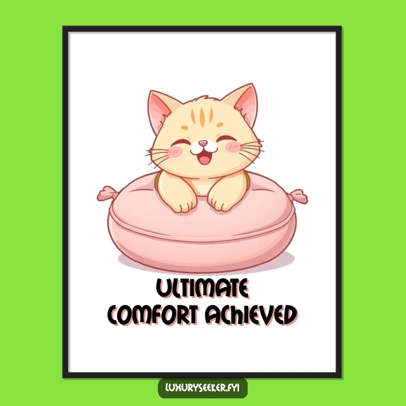 Funny Cat Cushion Digital Art Print - Plush Serenity, Instant Funny Gift