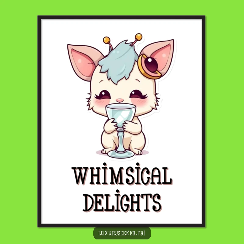 Funny Fancy Creature Digital Print: Crystal Sip & Accessory, Sophisticated Humorous Art